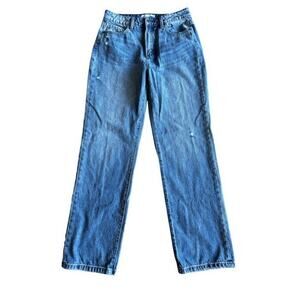 Fashion Nova Jeans Straight Distressed Size 28 Light Wash High Rise